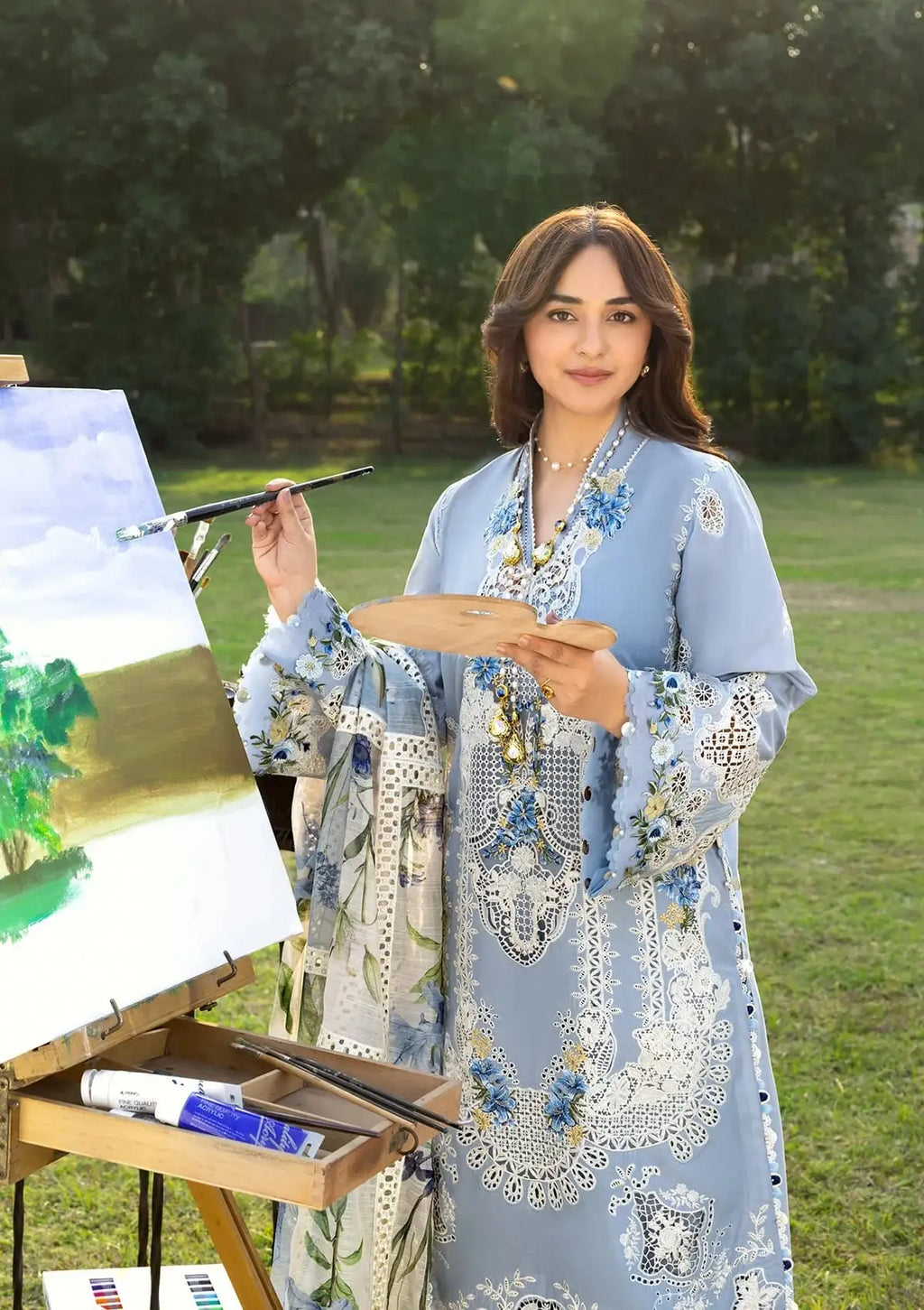 Wafa - Luxury Lawn 3PC Chikenkari Heavy Embroidered Suit | KB-078 Unstitched Summer Luxe '26