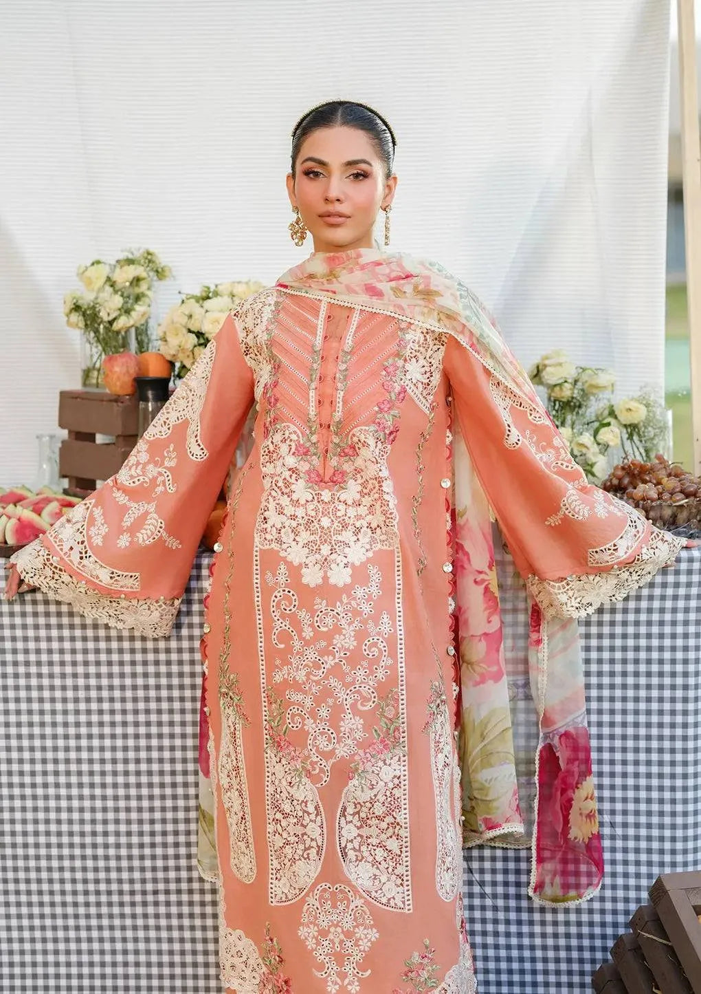 Mehwar - Luxury Lawn 3PC Chikenkari Heavy Embroidered Suit | Unstitched Summer Luxe '26