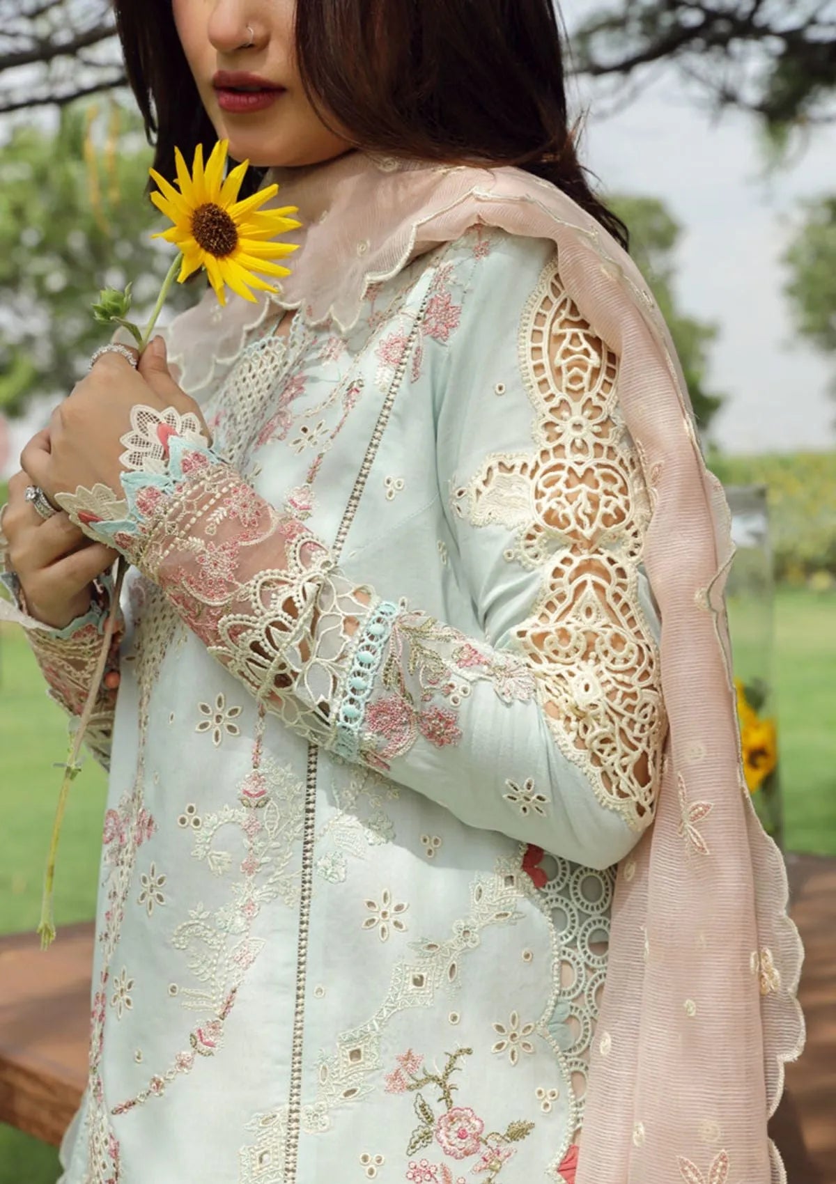 Javeria ZF-S-051 - Luxury Lawn 3PC Chikenkari Heavy Embroidered Suit | Unstitched Summer Luxe '26