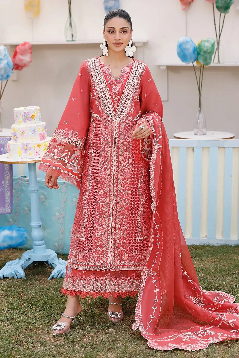 Noor - Luxury Lawn 3PC Chikenkari Heavy Embroidered Suit | KB-067 Unstitched Summer Luxe '26
