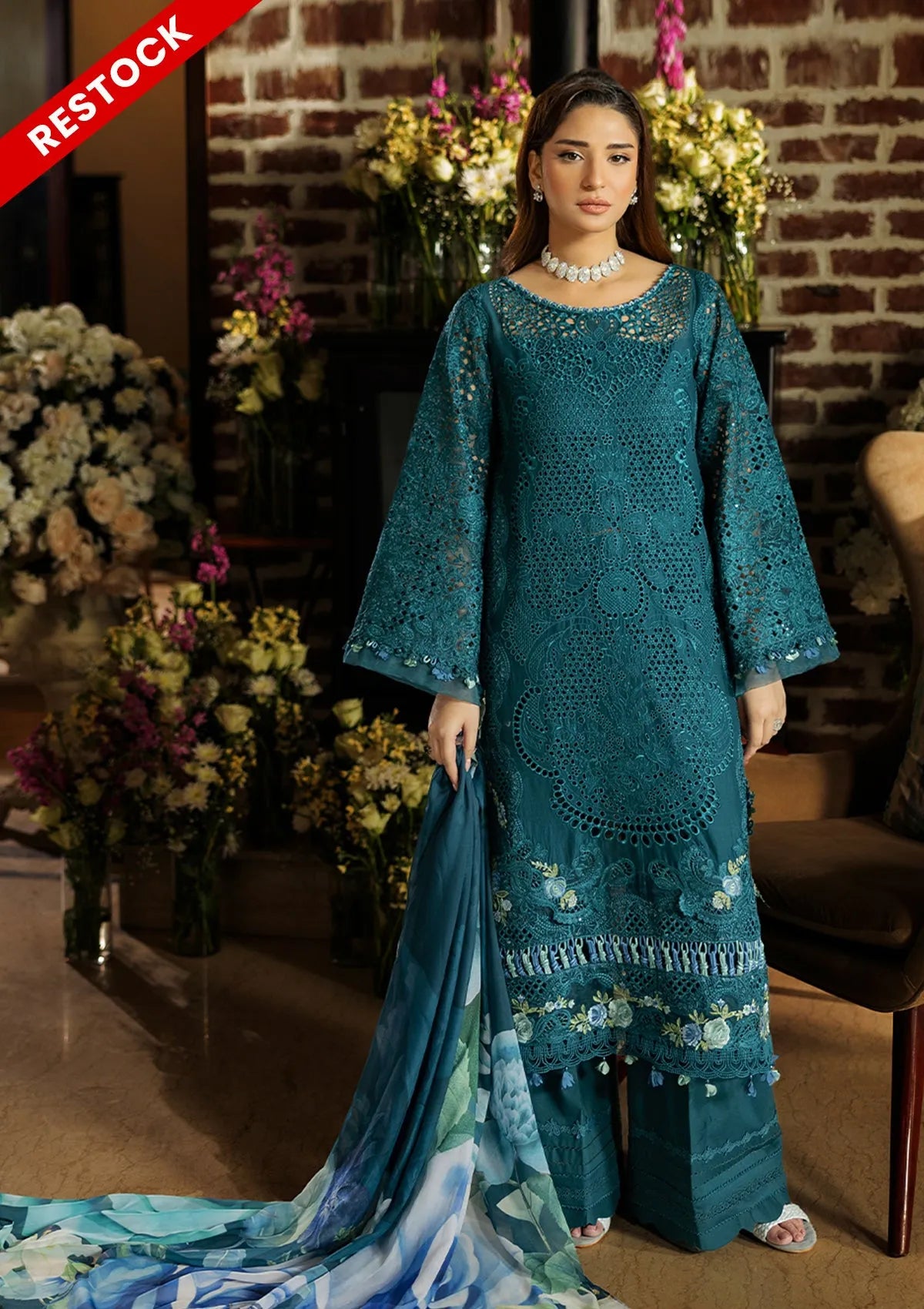 Roxana - Luxury Lawn 3PC Chikenkari Heavy Embroidered Suit | KB-060 Unstitched Summer Luxe '26