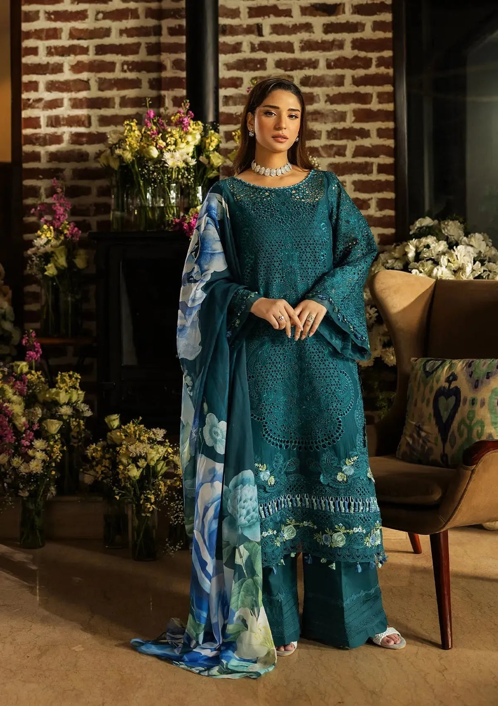 Roxana - Luxury Lawn 3PC Chikenkari Heavy Embroidered Suit | KB-060 Unstitched Summer Luxe '26