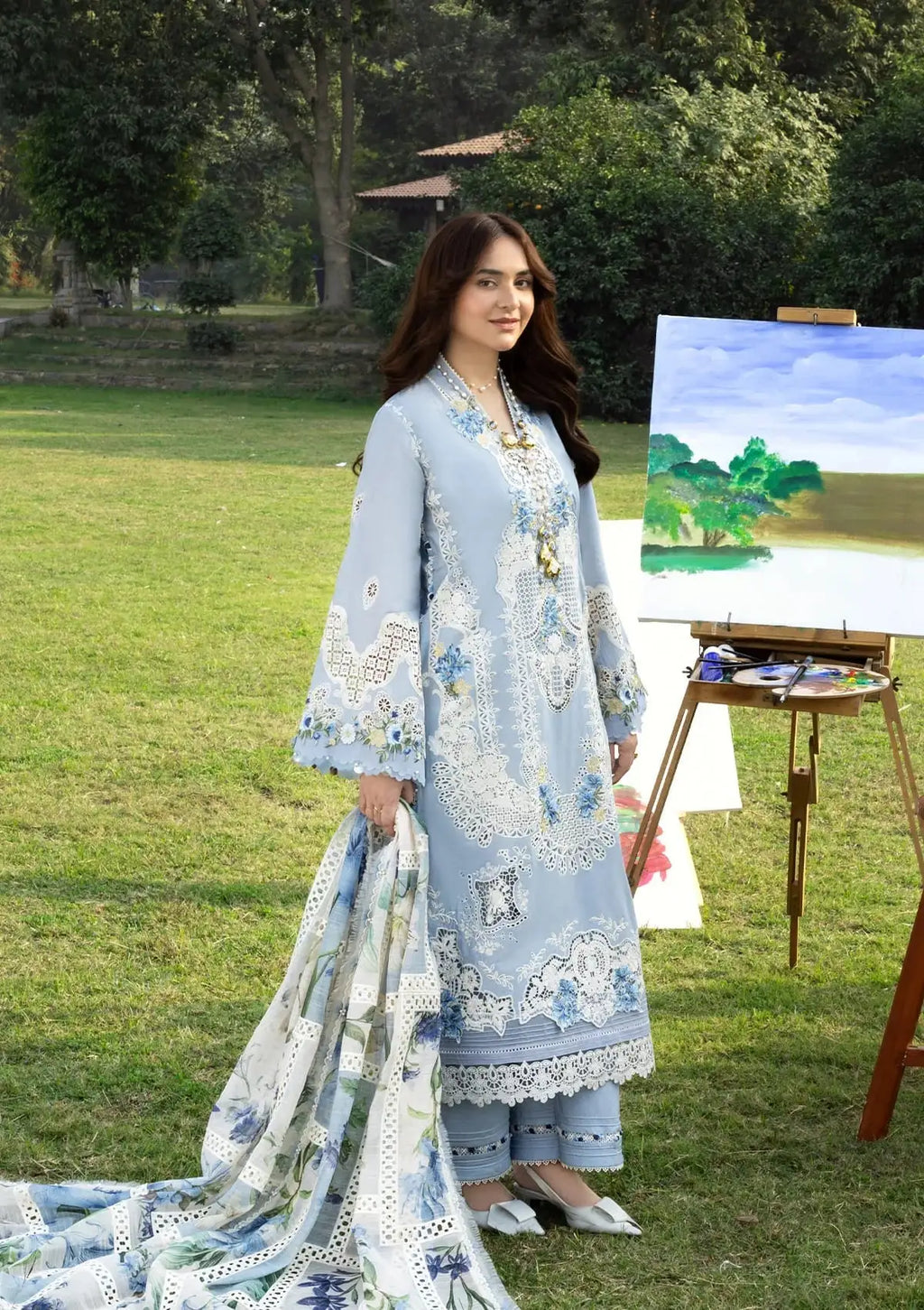 Wafa - Luxury Lawn 3PC Chikenkari Heavy Embroidered Suit | KB-078 Unstitched Summer Luxe '26