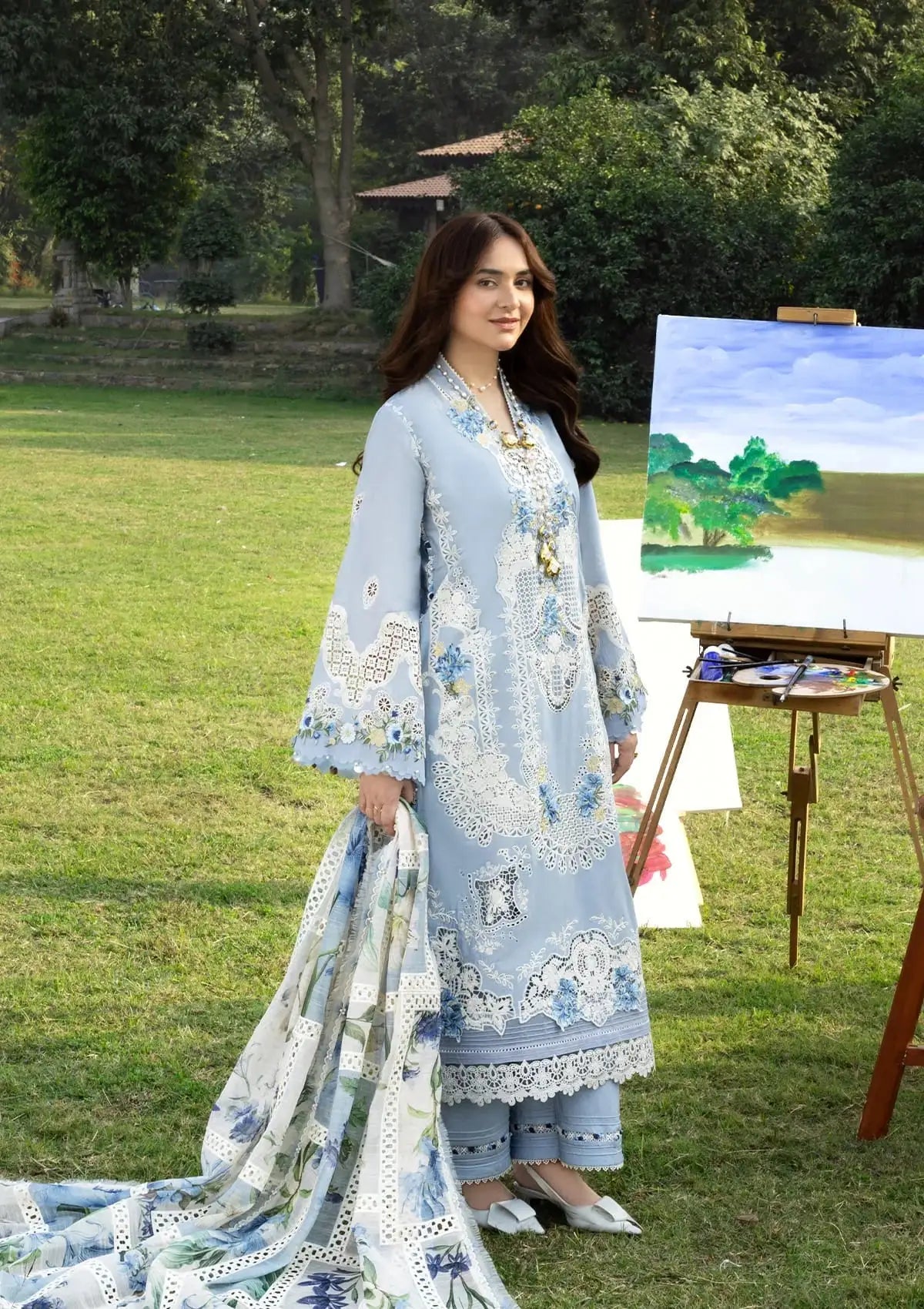 Wafa - Luxury Lawn 3PC Chikenkari Heavy Embroidered Suit | KB-078 Unstitched Summer Luxe '26