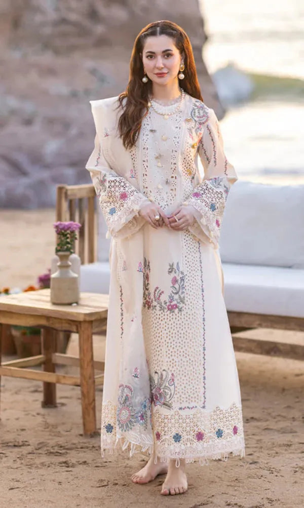 Hania - Luxury Lawn 3PC Chikenkari Heavy Embroidered Suit | Unstitched Summer Luxe '26