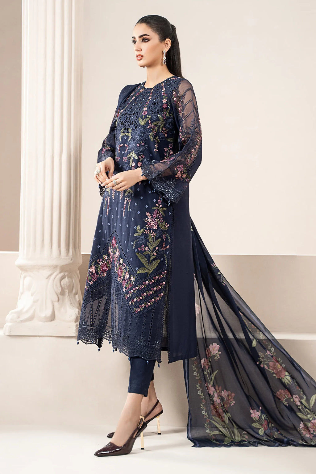 Samira - Luxury Lawn 3PC Chikenkari Heavy Embroidered Suit | KB-072 Unstitched Summer Luxe '26