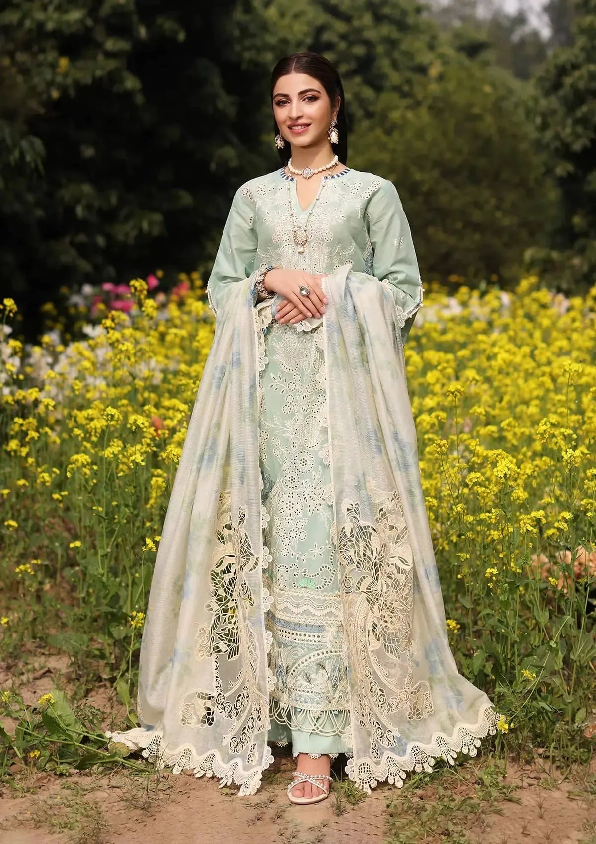 Iman - Luxury Lawn 3PC Chikenkari Heavy Embroidered Suit | KB-069 Unstitched Summer Luxe '26