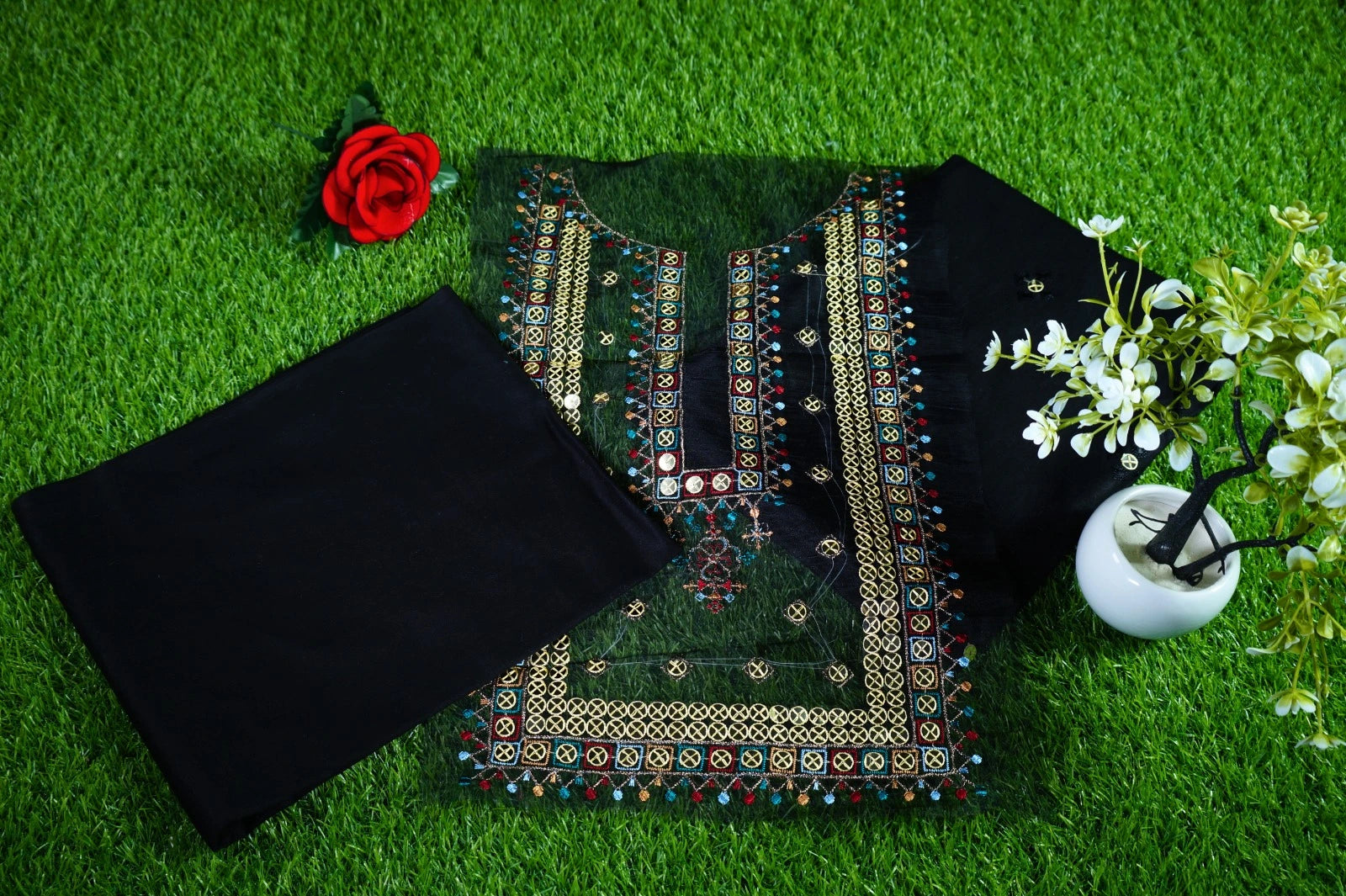 Nida -KB 048 - Luxury Lawn 3PC Chikenkari Heavy Embroidered Suit | Unstitched Summer Luxe '26