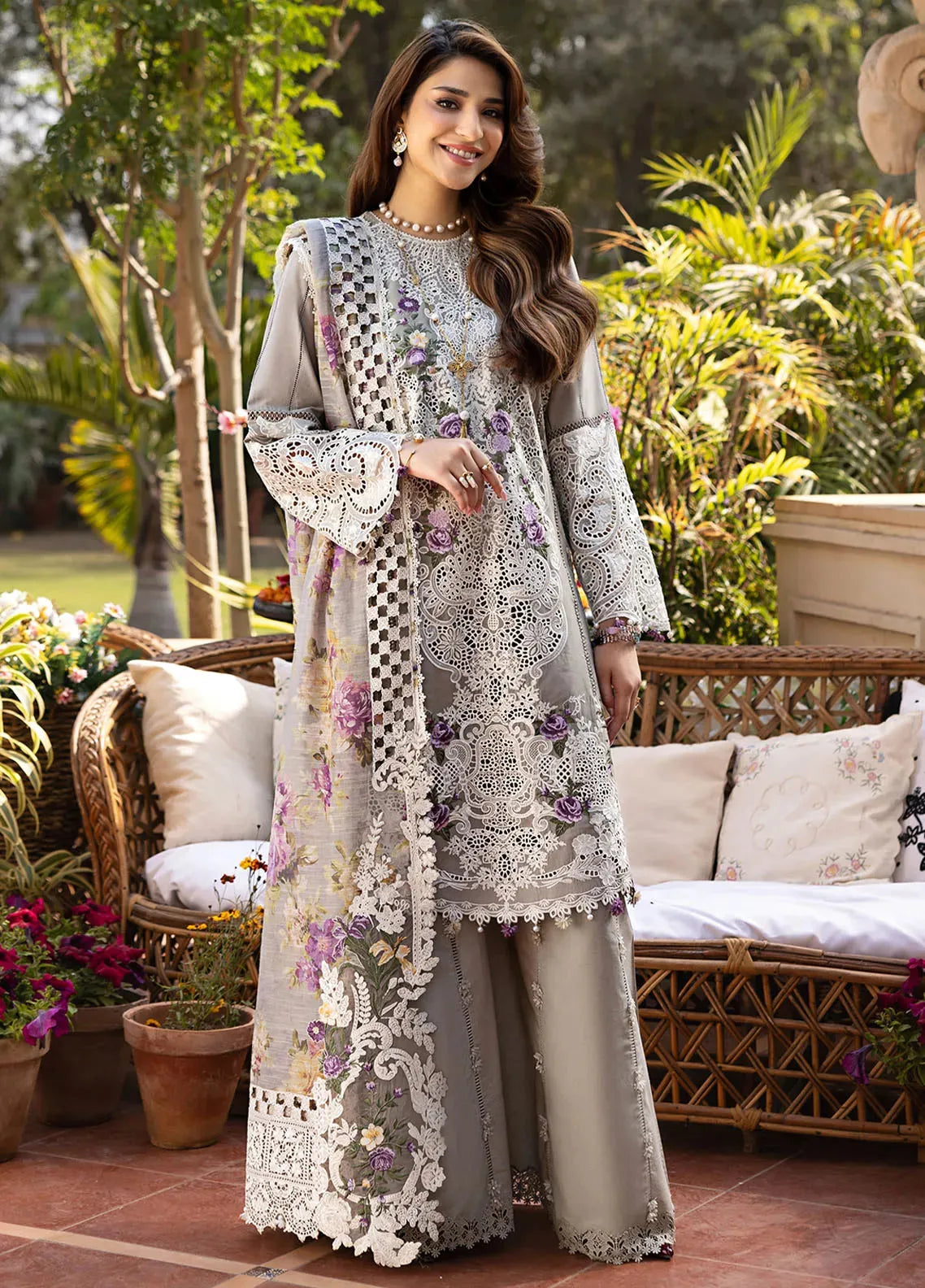 Mitra - Luxury Lawn 3PC Chikenkari Heavy Embroidered Suit | KB-076 Unstitched Summer Luxe '26