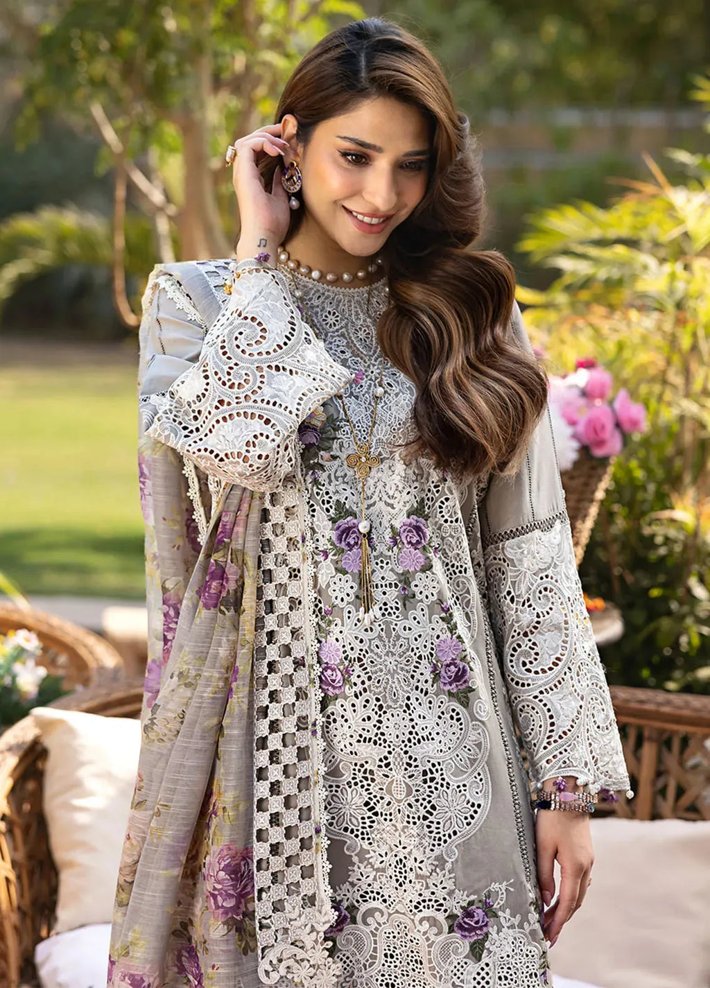 Mitra - Luxury Lawn 3PC Chikenkari Heavy Embroidered Suit | KB-076 Unstitched Summer Luxe '26