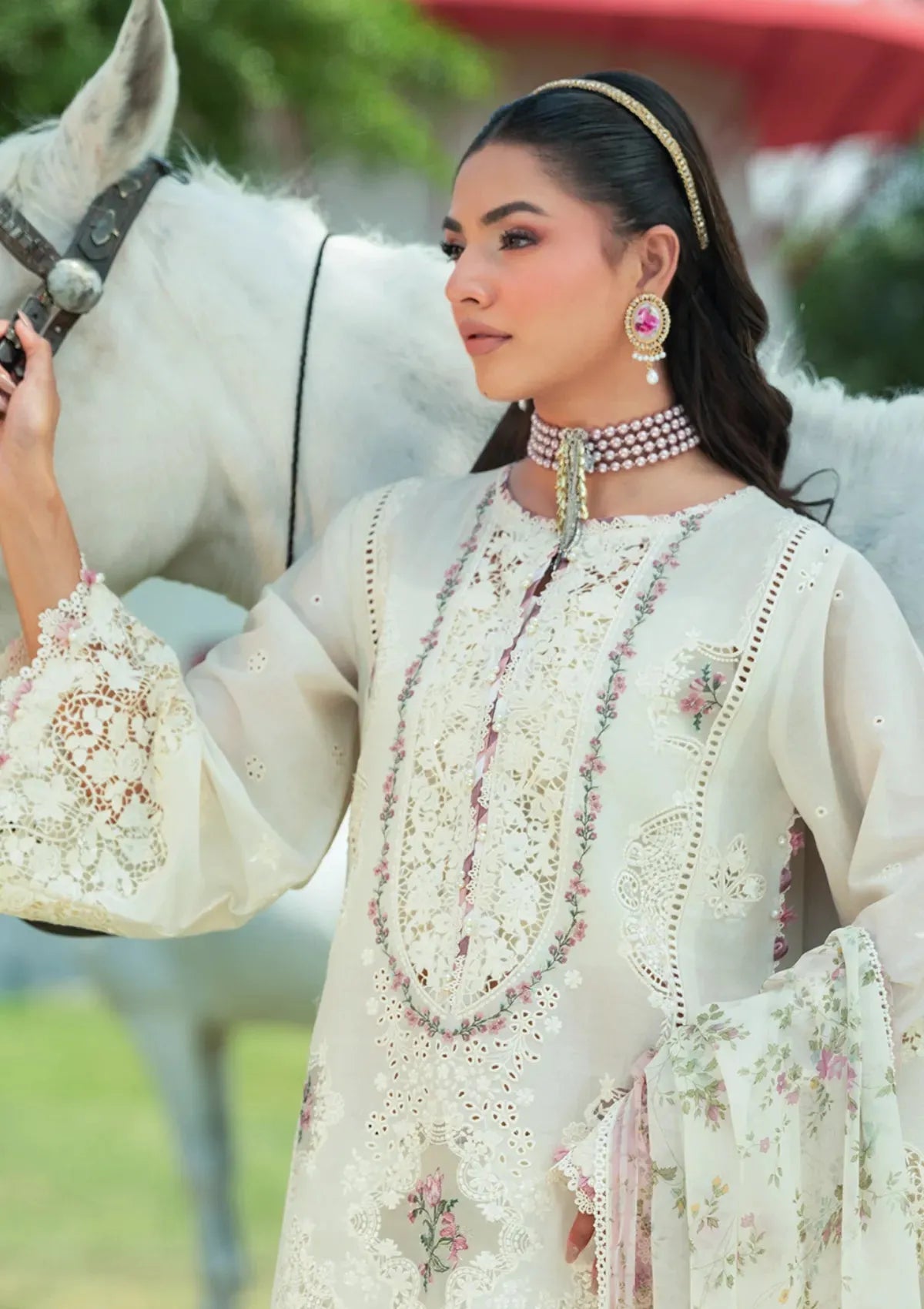 Eshal - Luxury Lawn 3PC Chikenkari Heavy Embroidered Suit | Unstitched Summer Luxe '26