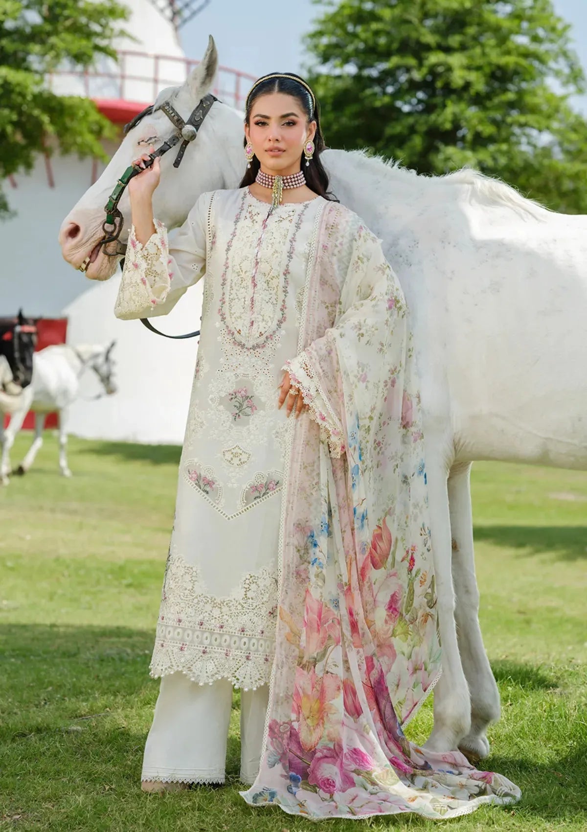 Eshal - Luxury Lawn 3PC Chikenkari Heavy Embroidered Suit | Unstitched Summer Luxe '26