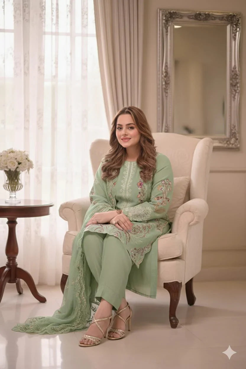 Roksar - Luxury Lawn 3PC Chikenkari Heavy Embroidered Suit | KB-091 Summer Luxe '26